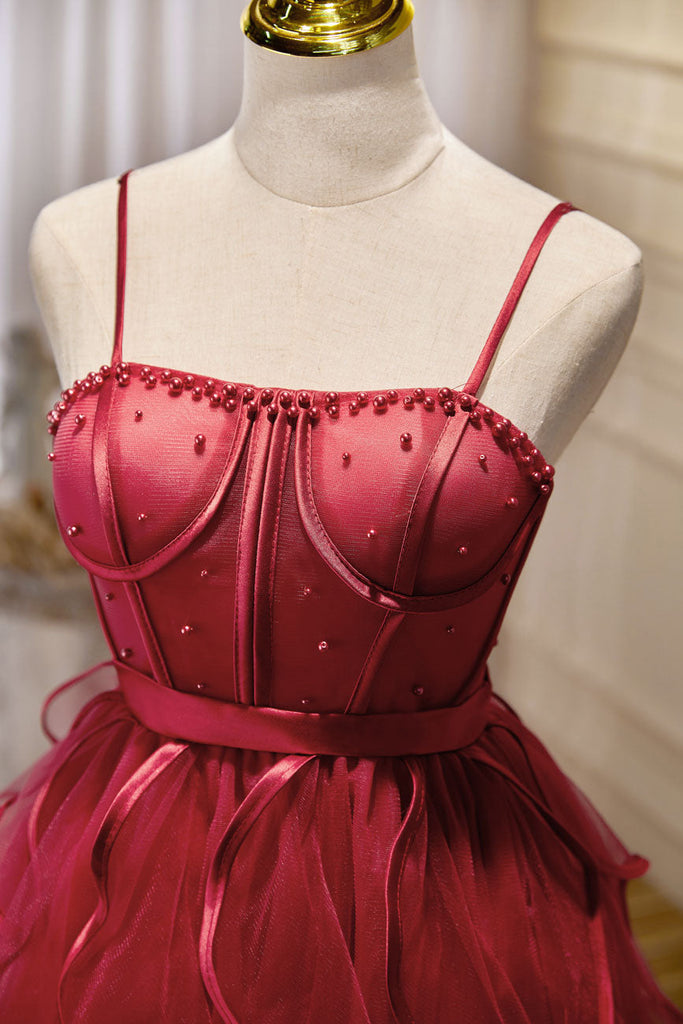 A-Line/Princess Burgundy Sleeveless Mini/Short Puffy Cute Homecoming Dress