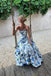 Strapless Floral Print Sleeveless Long Prom Dress Slit Evening Dress