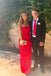Strapless Red Prom Dress Satin Mermaid A Line Party Dress with Ruched