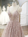 Spaghetti Straps Pink Princess Tulle A Line Long Prom Dress with Beaded