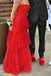 Spaghetti Straps Red A Line Tulle Princess Long Prom Dress with Ruffles