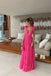 Tulle Hot Pink V Neck Long Prom Dress Cocktail Party Dress With Bowknot