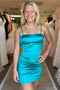 Spaghetti Straps Turquoise Short Homecoming Dress With Side Cutout