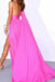 One Shoulder Hot Pink Chiffon Long Prom Evening Dress With Slit