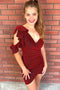 One Shoulder Burgundy Short Homecoming Dress With Ruffles