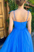 Spaghetti Straps Sky Blue Backless Long Prom Dress, Tulle Sweet 16 Dress