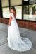 Deep V Neck Ivory A Line Lace Wedding Dress, V Back Beach Wedding Dress