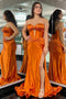 Sweetheart Burnt Orange Split Mermaid Long Prom Dress With Pleated