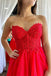 Sweetheart Red Ball Gown A Line Tulle Long Prom Dress with Ruffles