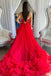 Sweetheart Red Ball Gown A Line Tulle Long Prom Dress with Ruffles