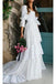 A Line Ivory 3/4 Sleeves Lace Square Wedding Dresses With Train Tiered