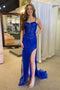 Mermaid Spaghetti Straps Royal Blue Long Prom Dress with Lace Sequins