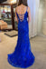 Mermaid Spaghetti Straps Royal Blue Long Prom Dress with Lace Sequins
