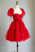 Sweetheart Red Sequins Short Homecoming Dresses With Balloon Sleeves