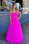 Sweetheart Fuchsia Long Prom Dress With Pleated, Tulle Beaded Party Dress