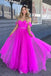 Sweetheart Fuchsia Long Prom Dress With Pleated, Tulle Beaded Party Dress