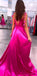 Straps Red Sleeveless Satin Long Prom Dress With Slit, A Line Formal Dress