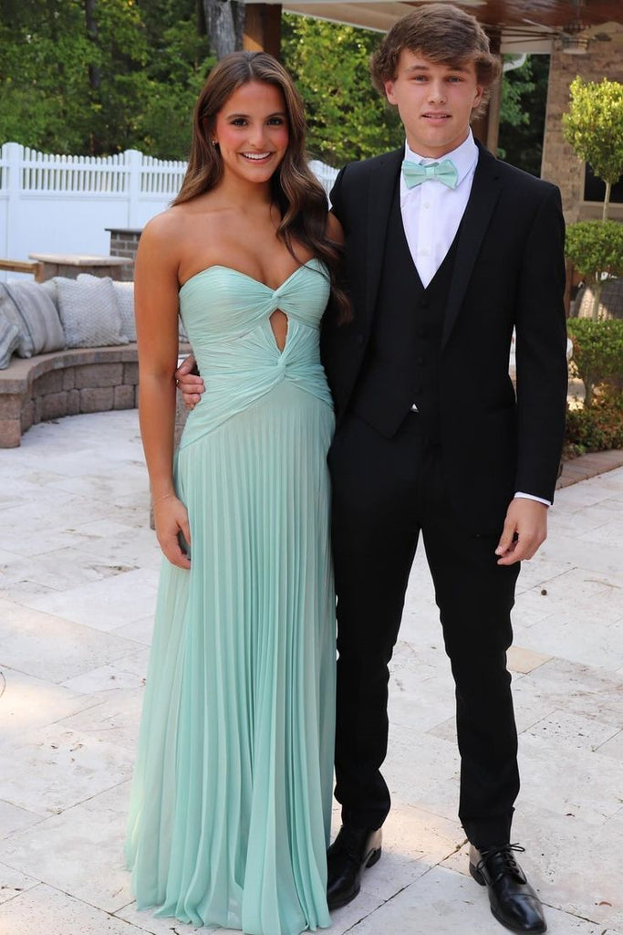 Sweetheart Aqua Slit Prom Dress With Pleated, Keyhole Evening Gown