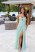 Sweetheart Aqua Slit Prom Dress With Pleated, Keyhole Evening Gown