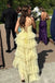 Elegant Spaghetti Straps Yellow A Line Tulle Dress Long Formal Dress with Tiered