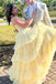 Elegant Spaghetti Straps Yellow A Line Tulle Dress Long Formal Dress with Tiered