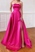 Gorgeous Strapless Fuchsia Pink Satin Long Formal Dress with Slit Pocket