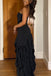 Charming Black Strapless Ruffles Maxi Dress Long Formal Dress with Slit