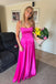 Elegant Spaghetti Straps Fuchsia Satin Long Prom Dress, A Line Evening Gown