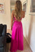 Elegant Spaghetti Straps Fuchsia Satin Long Prom Dress, A Line Evening Gown