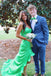 Sweetheart Emerald Green Satin Maxi Dress with Ruffles, A Line Evening Gown