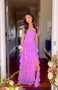 Long Purple Prom Dress Ruffles Strapless A Line Party Dress with Slit