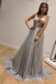Dazzling Silver Sequins Prom Dresses Backless Formal Engagement Dress