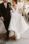 Simple Modern Wedding Dress A-Line V-Neck Satin Bridal Gown