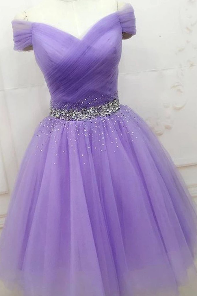 Chic Short Prom Dresses With Beading Lavender Tulle A-line Homecoming Dress DTH376 DressTok.co.uk Chic Short Prom Dresses With Beading Lavender Tulle A-line Homecoming Dress DTH376 DressTok.co.uk