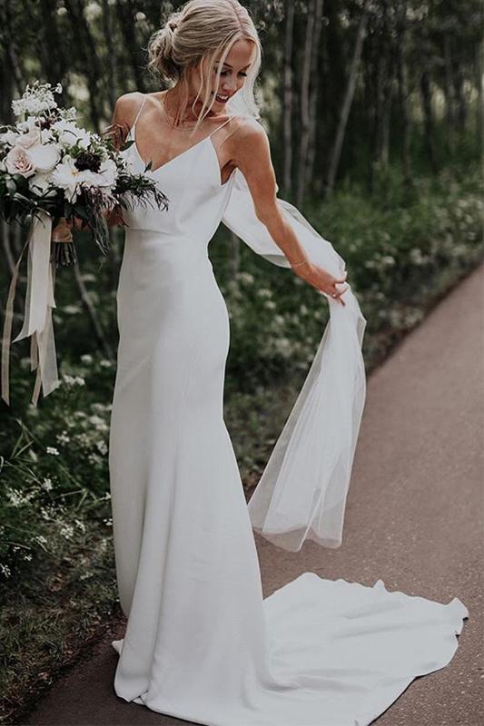Simple V-neck Boho Beach Wedding Dresses Sheath Rustic Bridal Gowns DTW246 DressTok.co.uk Simple V-neck Boho Beach Wedding Dresses Sheath Rustic Bridal Gowns DTW246 DressTok.co.uk