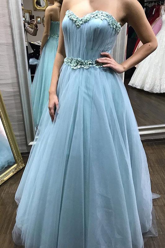 sweetheart tulle long prom dress with detachable floral long sleeves dtp149