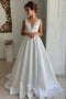 Simple Sleeveless Wedding Dress, A-line V-neck Satin Bridal Gown