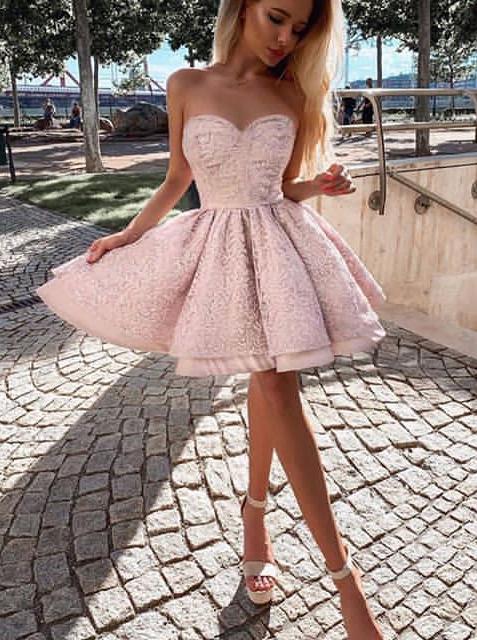 A-line Sweetheart Pink Homecoming Dresses Short Party Dresses
