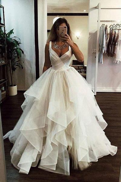 A-Line V-neck Ball Gown Layered Sleeveless Wedding Dress DTW72 DressTok.co.uk A-Line V-neck Ball Gown Layered Sleeveless Wedding Dress DTW72 DressTok.co.uk