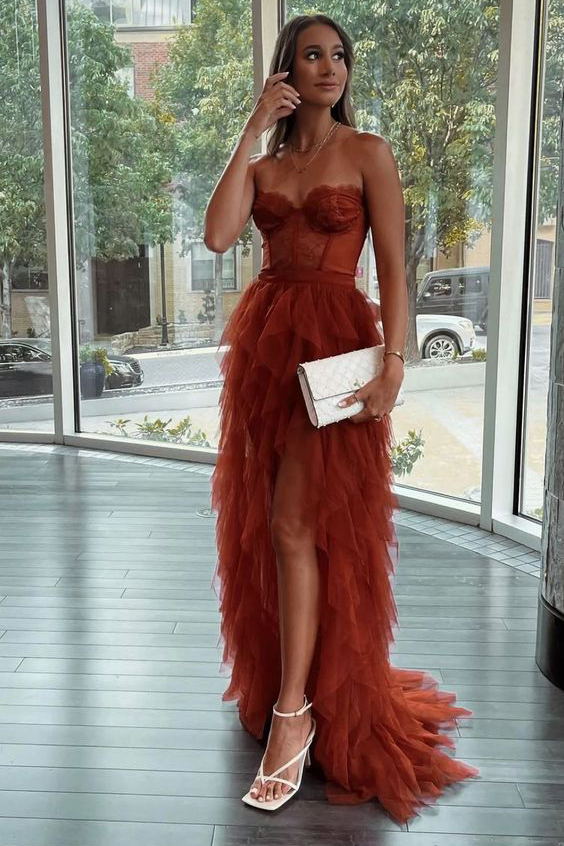 A-line Sweetheart Tiered Lace Prom Dresses, High Slit Evening Dresses DressTok.co.uk A-line Sweetheart Tiered Lace Prom Dresses, High Slit Evening Dresses DressTok.co.uk