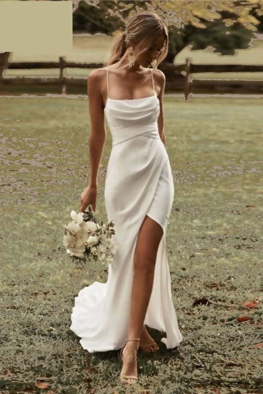 Elegant Spaghetti Straps Sheath Beach Wedding Dress Simple Slit Bridal DressTok.co.uk Elegant Spaghetti Straps Sheath Beach Wedding Dress Simple Slit Bridal DressTok.co.uk