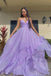 Lilac Sparkly Prom Dresses Long V-neck Formal Evening Dresses