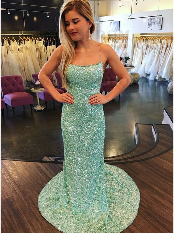 Mint Green Sequin Long Prom Dress, Sheath Long Backless Evening Gown DressTok.co.uk Mint Green Sequin Long Prom Dress, Sheath Long Backless Evening Gown DressTok.co.uk