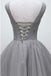 V-neck Beading Silver Short Prom Homecoming Dress Tulle Dance Dress