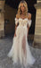 Off Shoulder Tulle Beach Wedding Dresses, A Line Lace Floral Boho Wedding Gown