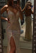 Sequin High Slit V-neck Prom Dress, Backless Sparkly Evening Dresses