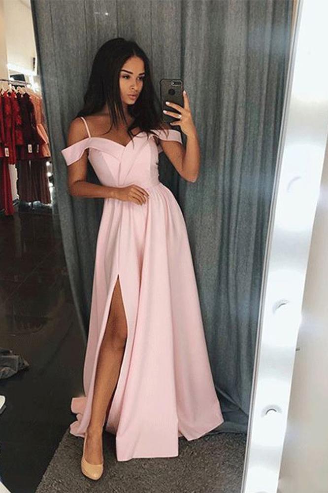 Light pink off the shoulder 2024 bridesmaid dress