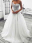 A-line Sweetheart Wedding Dresses Appliques Beaded Tulle Bridal Gown
