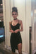 sexy short homecoming dress unique tight black v-neck party dress dth64