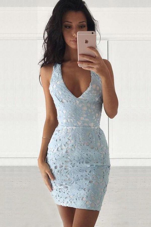 Light Blue Lace Tight Homecoming Dress Bodycon Mini Party Dress DTH04 DressTok.co.uk Light Blue Lace Tight Homecoming Dress Bodycon Mini Party Dress DTH04 DressTok.co.uk